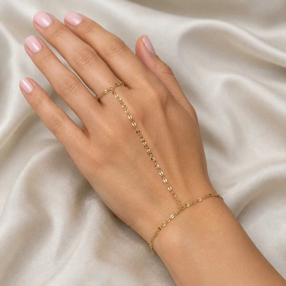 Gold Hand Chain Finger Bracelet, Dainty Hand Jewelry, Minimalist Gift For Her